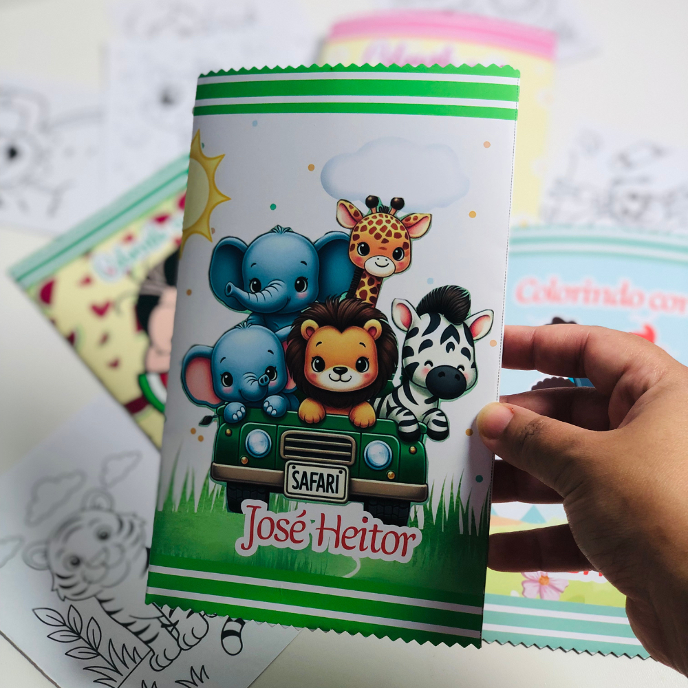 20 Cards de Colorir Safári  Lembrancinha Infantil Festa Aniversário