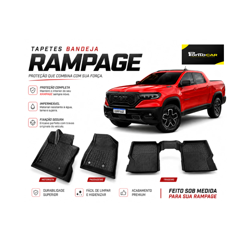 Tapete Bandeja Rampage 2024 a 2026- 3 Peças TPE Premium