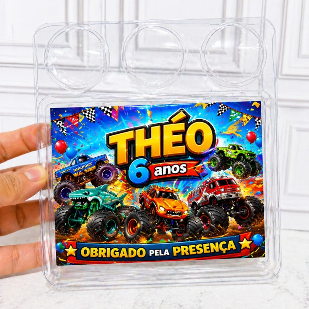 Rótulos adesivo para marmitinha MONSTER TRUCK/ Marmitinha bolo e três docinhos