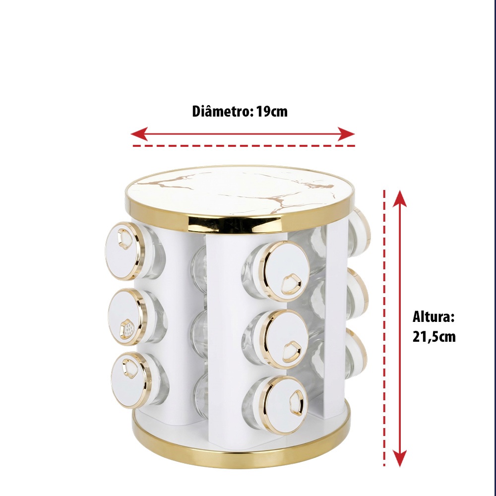 Porta Tempero de Vidro Giratório Branco e Dourado 100ml 13pçs – Ruvolo · foto 2