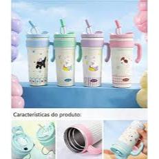 Garrafa Térmica 750ml Copo com Canudo Decorado Estiloso Mantém Quente e Frio