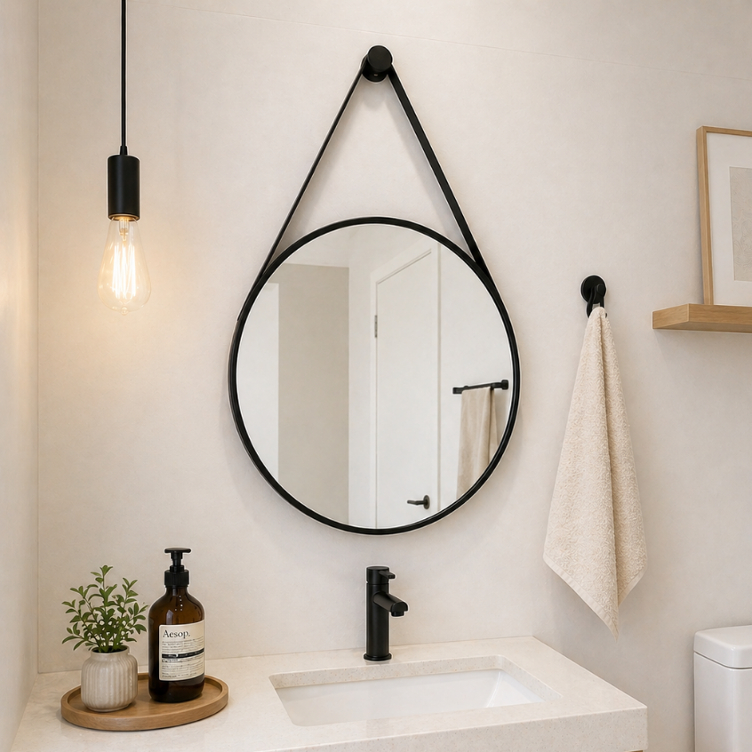 Espelhos Redondos Estilo Adnet 50cm com Alça e Suporte – Decoração Moderna e Sofisticada
