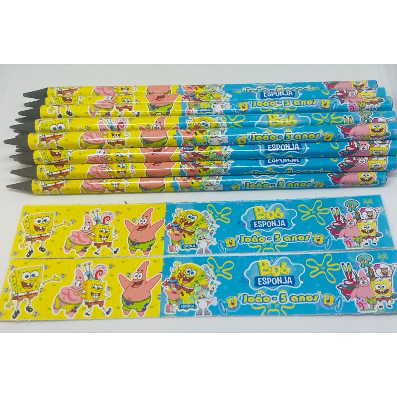 30 lembrancinha lápis personalizado para festa infantil BoB esponja