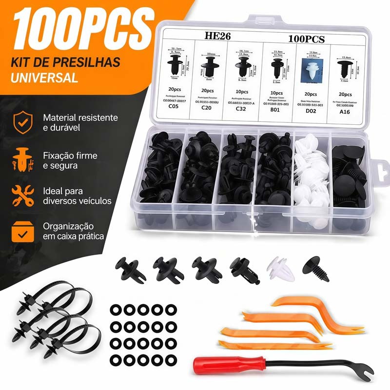 Kit 100/130 Presilhas Grampos Fixadores Carro Veiculo Parabarro Escolha a Quantidade