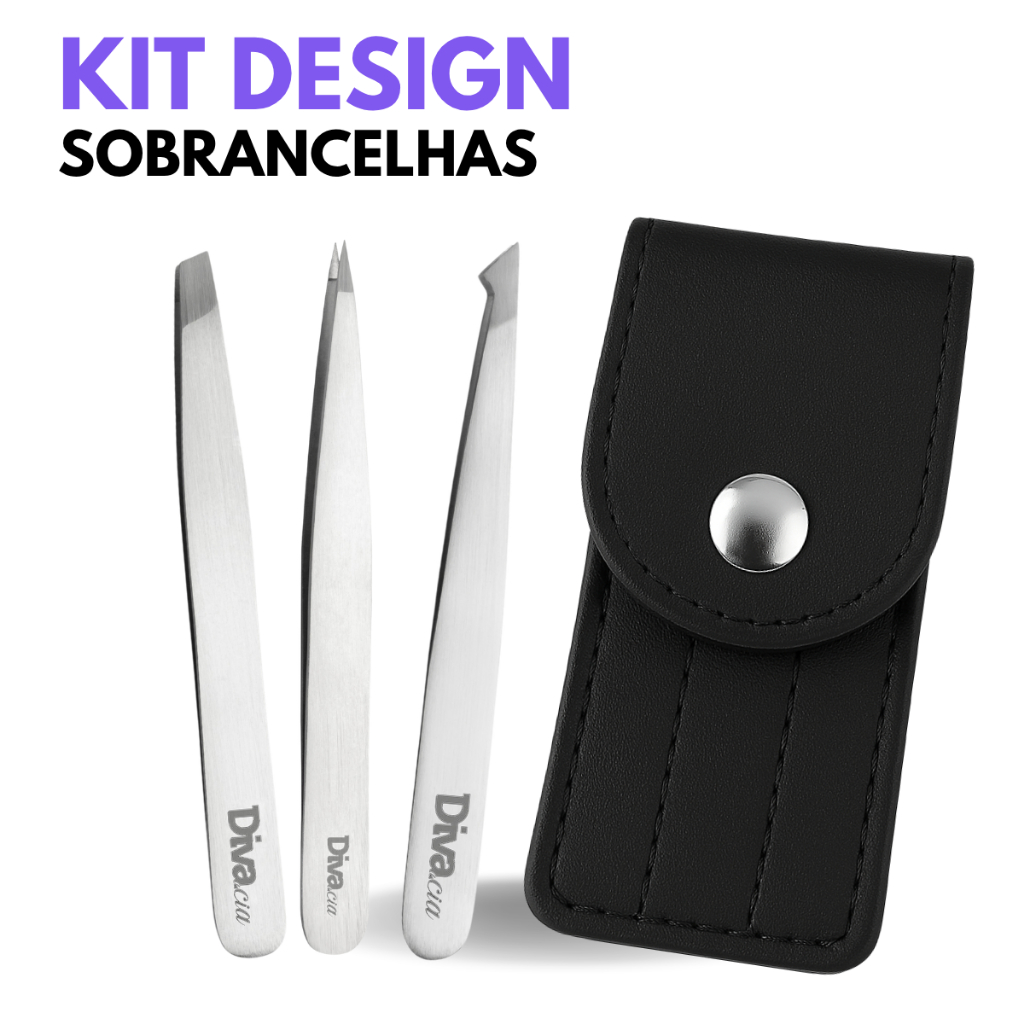 Kit 3 Pinças de Sobrancelhas Profissional Chanfrada, Agulha, Diagonal Estufa Autoclave