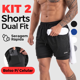 KIT 2 BERMUDA 2 EM 1 DRY FIT COM COMPRESSÃO MASCULINO ACADEMIA MoveFit
