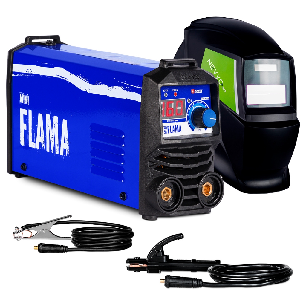 Maquina De Solda Mini Flama Eletrodo 160A MMA TIG Lift Bivolt Boxer + Máscara de Solda MSN1200