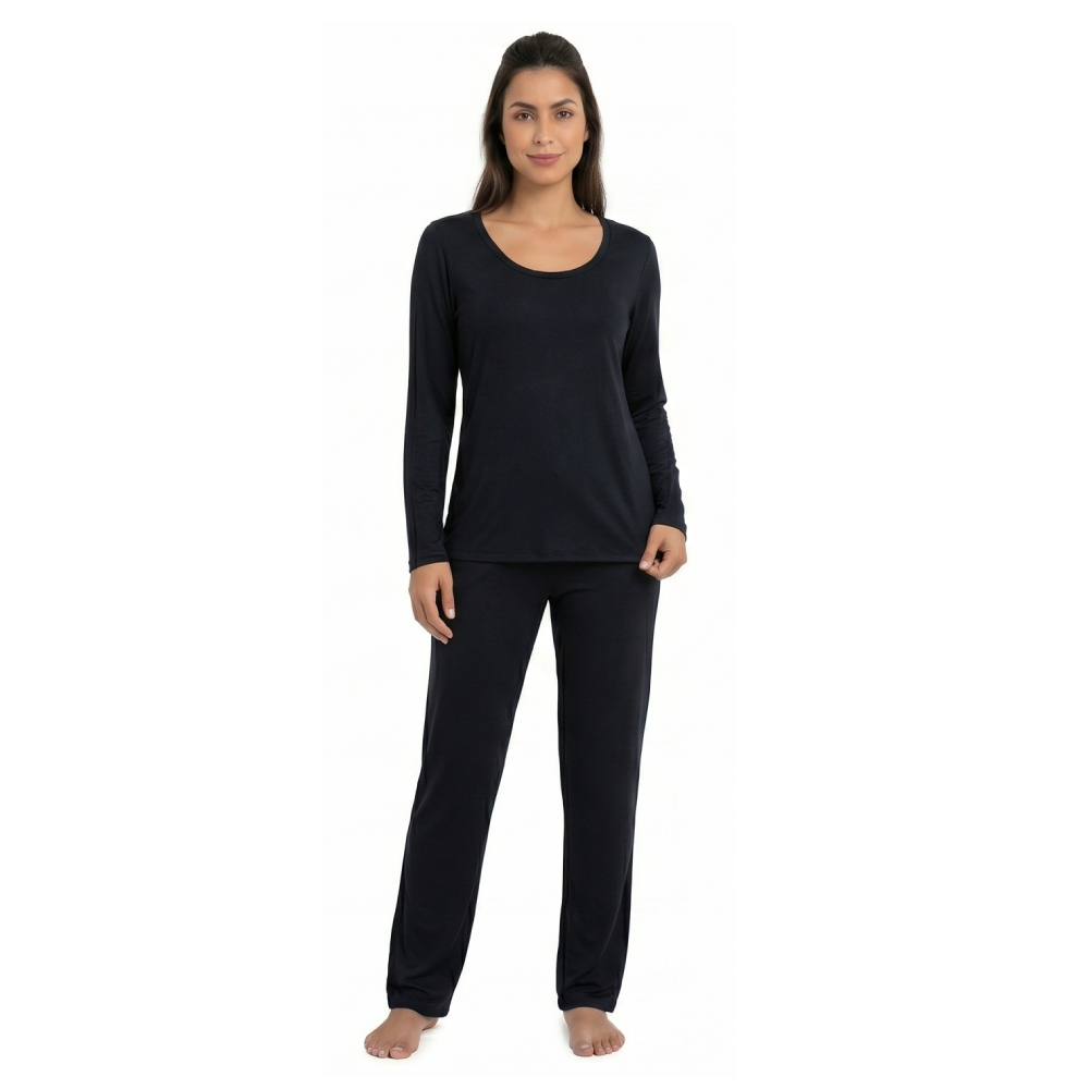 Pijama De Inverno Feminino Manga Longa Suede Linha Noite