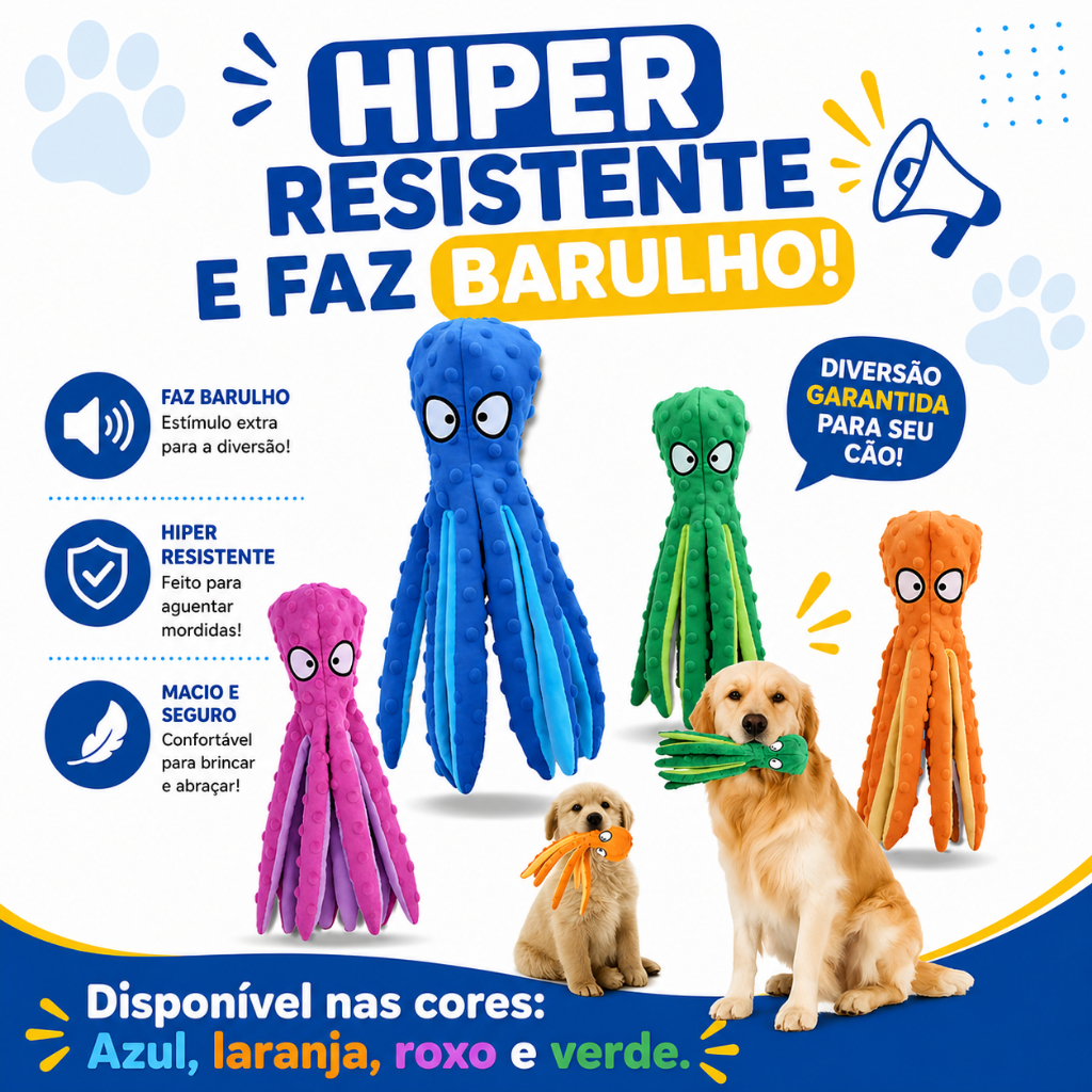 Brinquedo De Pelúcia P/cães, Boneco Polvo C/ Som Resistente