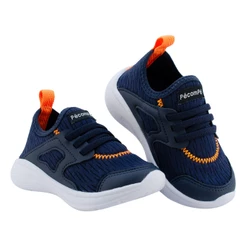 Tenis Infantil Menino Casual Moderno Azul Calce Fácil Elástico Bordado Laranja Leve Respirável