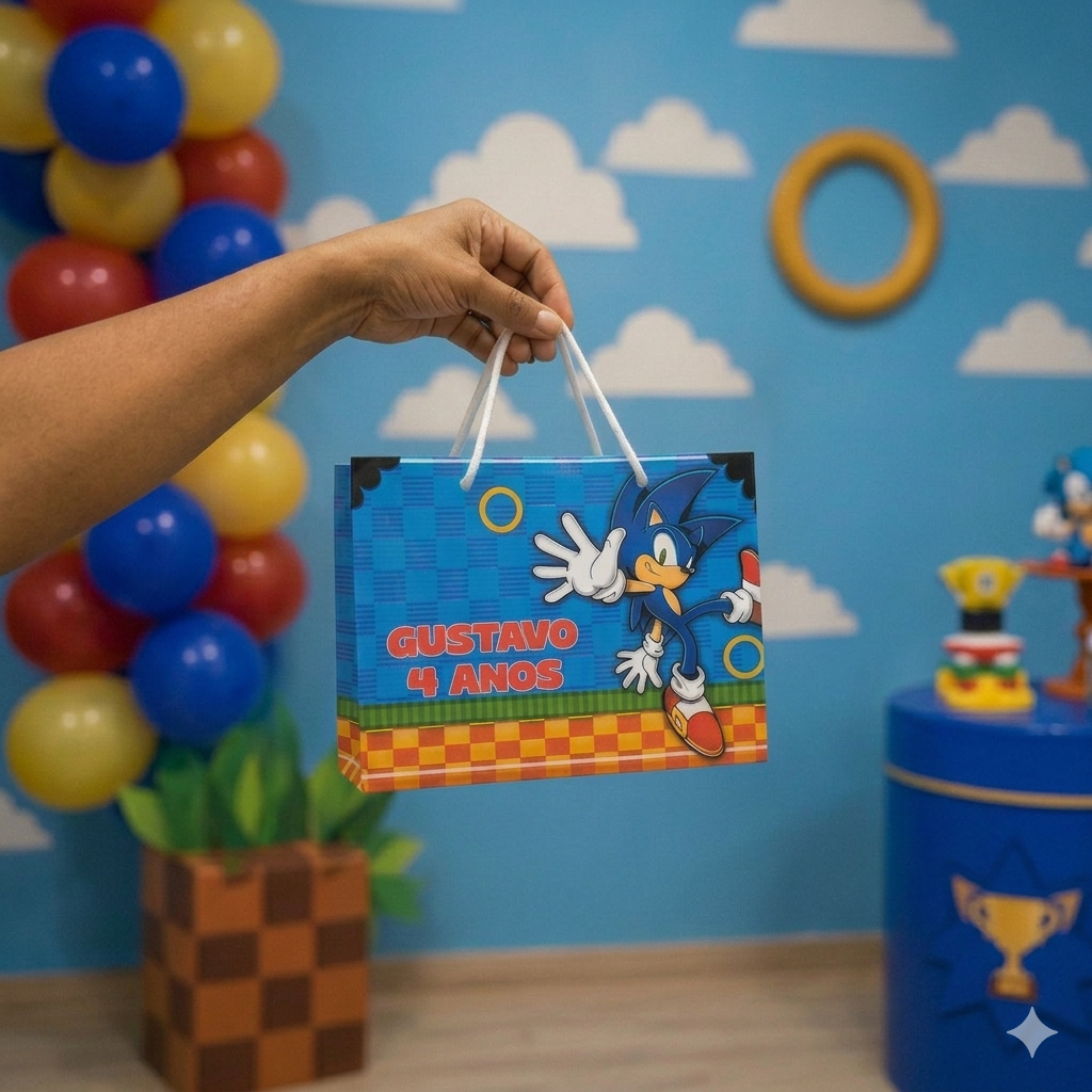 10 Sacolinhas - Pegue e Monte - Sacolinha Surpresa Sonic Personalizada (Nome e Idade) - Lembrancinha de Aniversário