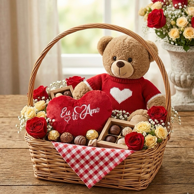 Urso de Pelúcia Amor Dia dos Namorados Coração Fofo Presente  Enfeite Ursinho Namorada Decoração