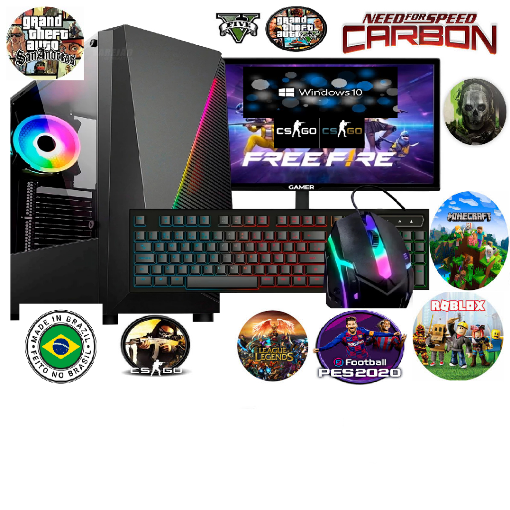 PC Gamer Completo intel Core i5 16g, VIDEO grafic 4600 1g SSD 480G, Monitor 19roda cs LOL Roblox gta