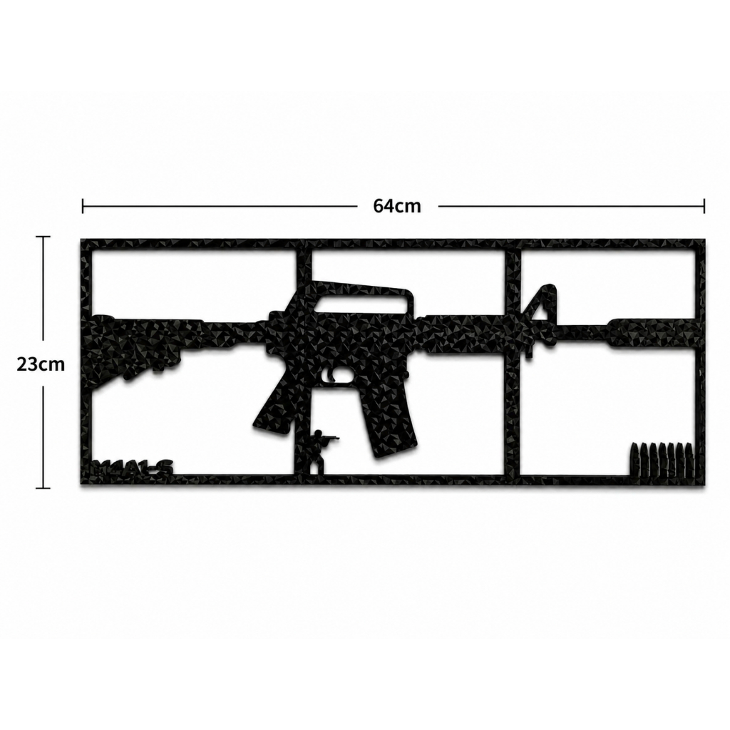 Quadro Moldura Decorativo M4A1-S CS GO Gamer | Arte de Parede Preta 64cm | Decoração Gamer Efeito Carbono