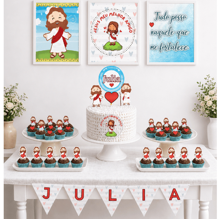 Kit festa Jesus Meu Melhor Amigo 35 itens Personalizado | Pegue e Monte | Decoração Só Bolinho  | Mesversario Jesus