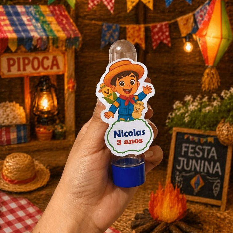 Tubete 13cm Personalizado Tema Festa Junina/Arraiá - Personalizados - Lembrancinha Arraiá - Aniversário/Mesversário