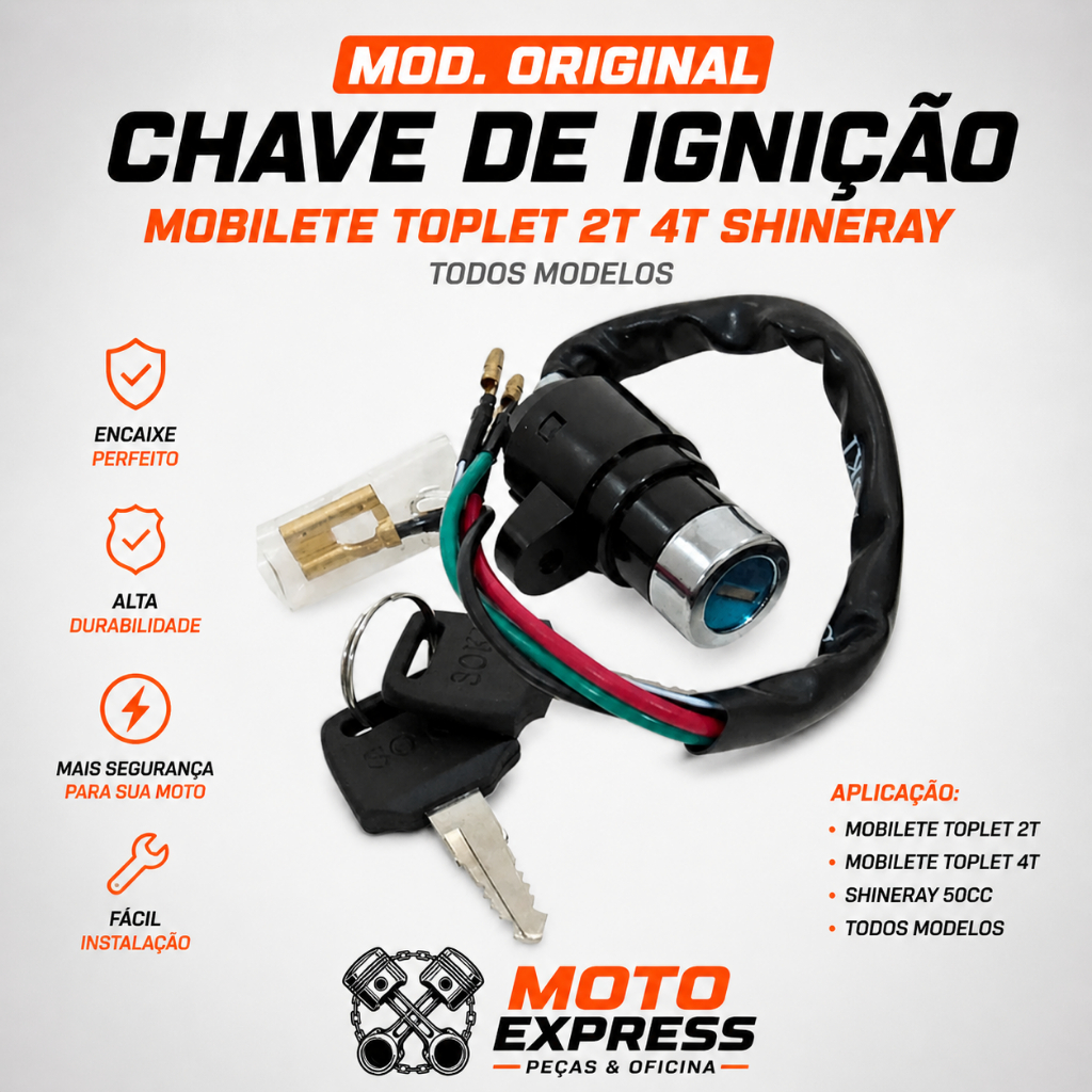 CHAVE DE IGNIÇÃO MOBILETE TOPLET 2T 4T SHINERAY CALOI 40CC A 100CC MOD. ORIGINAL