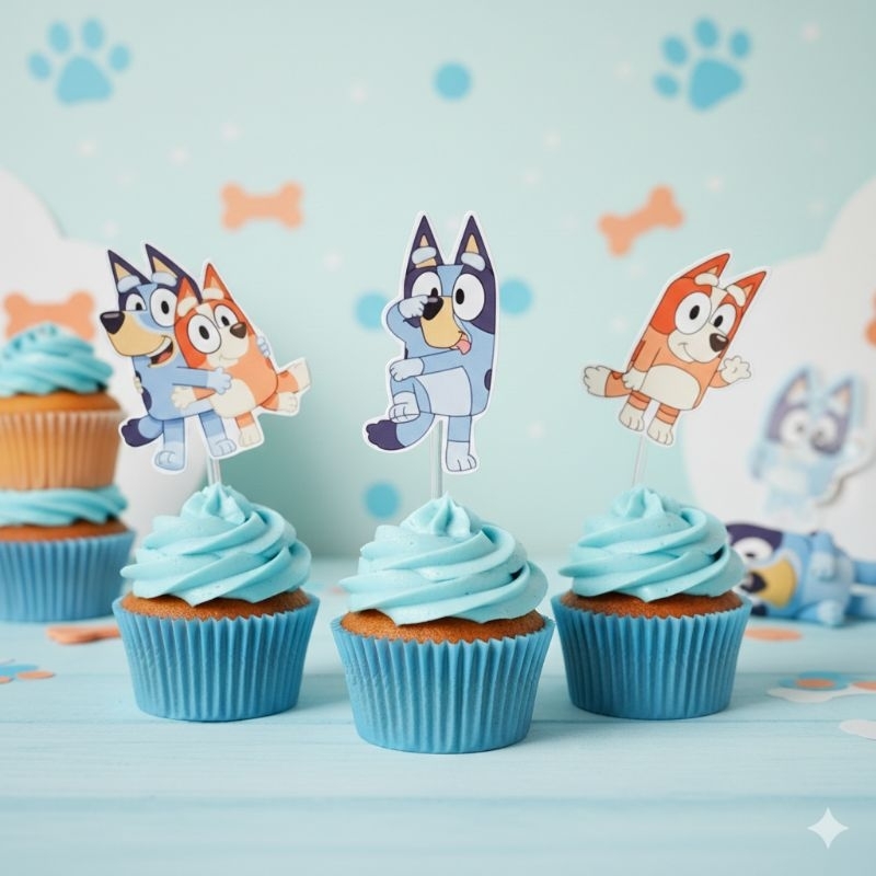 ​Topper de Docinho e Cupcake Bluey - Kit com 10 a 100 Unidades - Papel Fotográfico - Festa Infantil