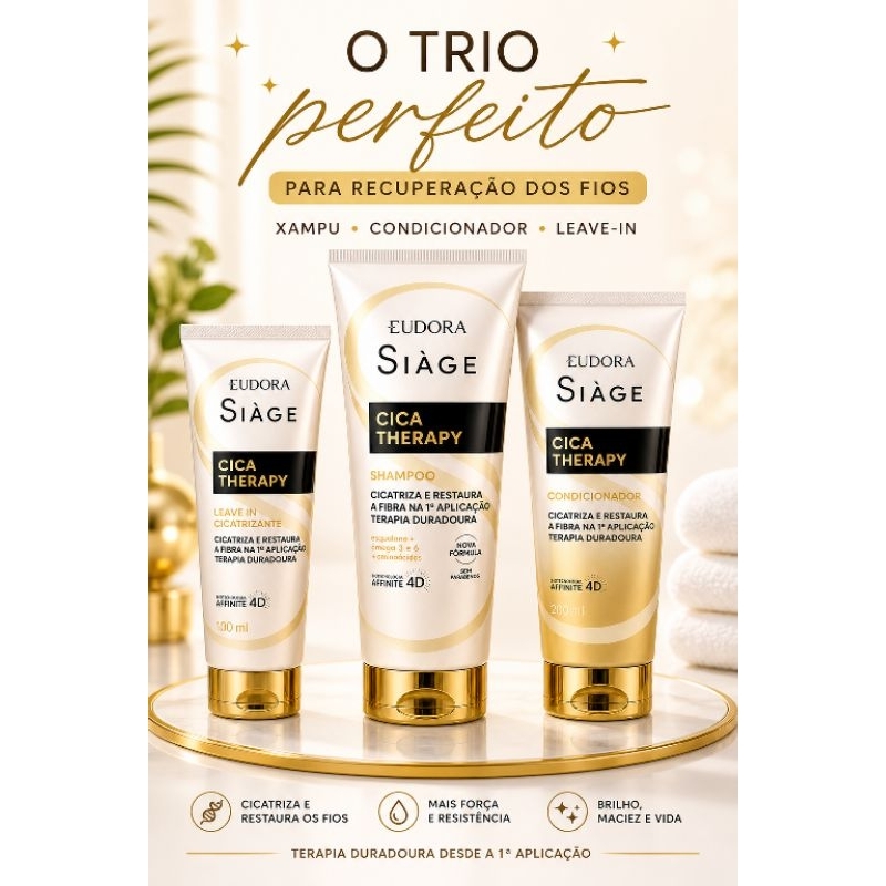 Combo Siàge Cica-Therapy: Shampoo 250ml + Condicionador 200ml + Leave-In 100ml