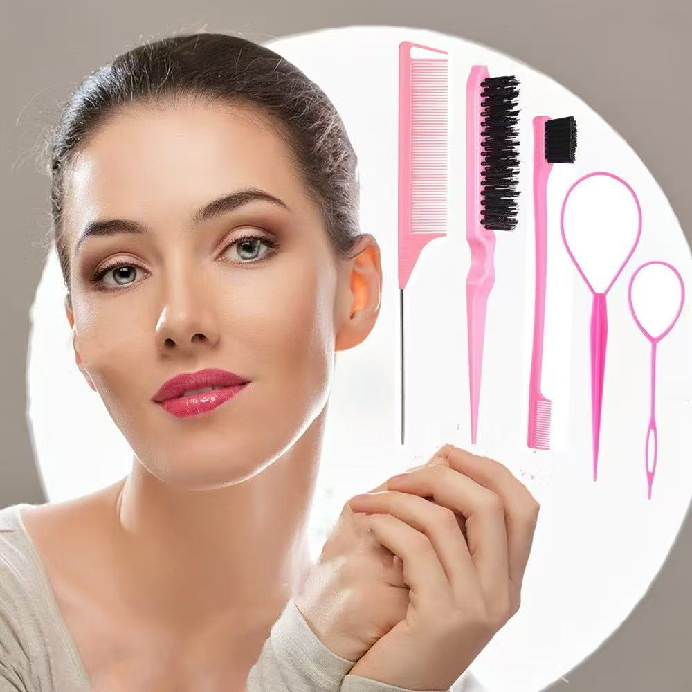 Detalhes do Kit 5 Peças Para Modelagem De Cabelo Pente Ponta Fina de Aço Escova De Cabelo Ferramenta De Trança
