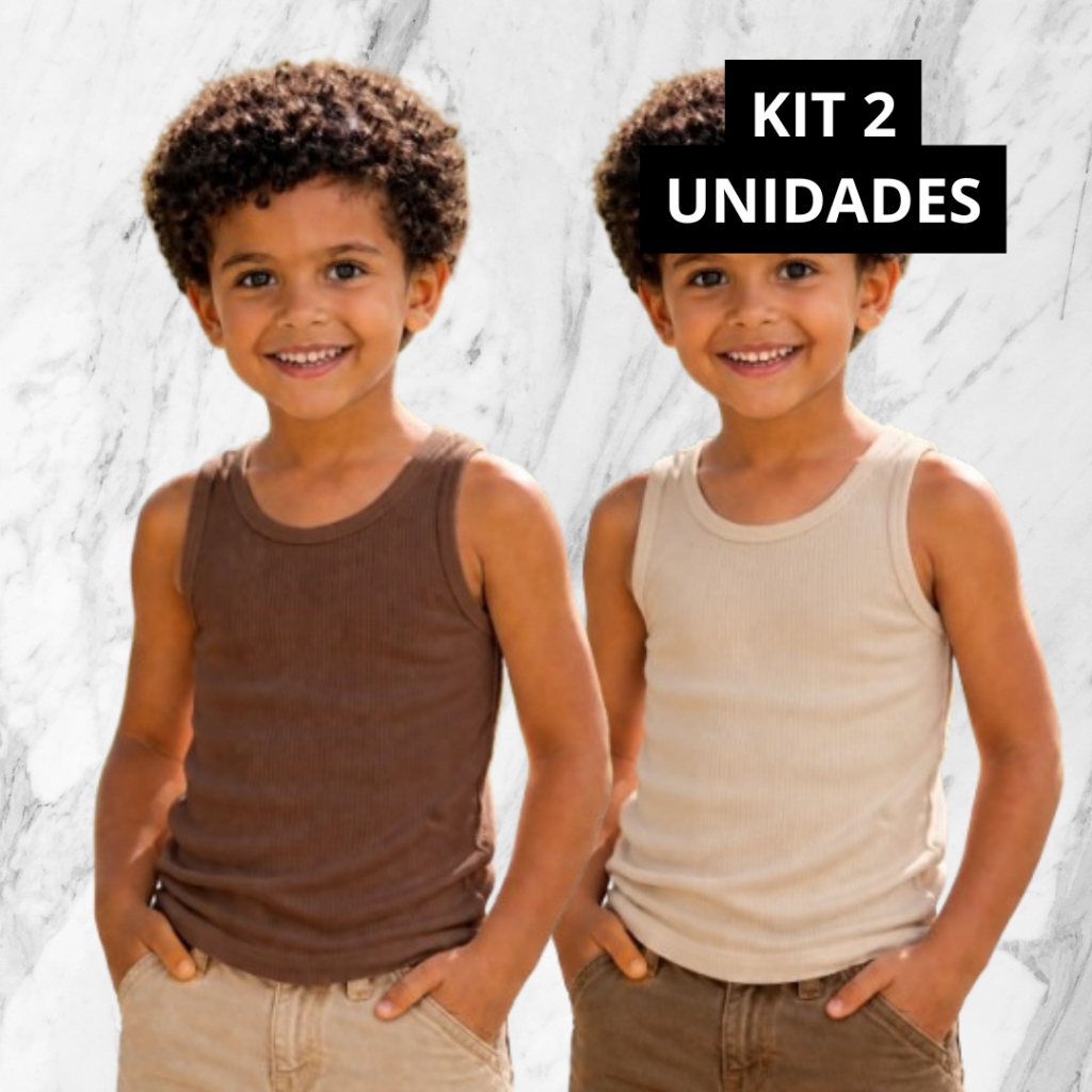 KIT 2 Regatas Caneladas Menino Bege Marrom Estilo Gringo Luxo