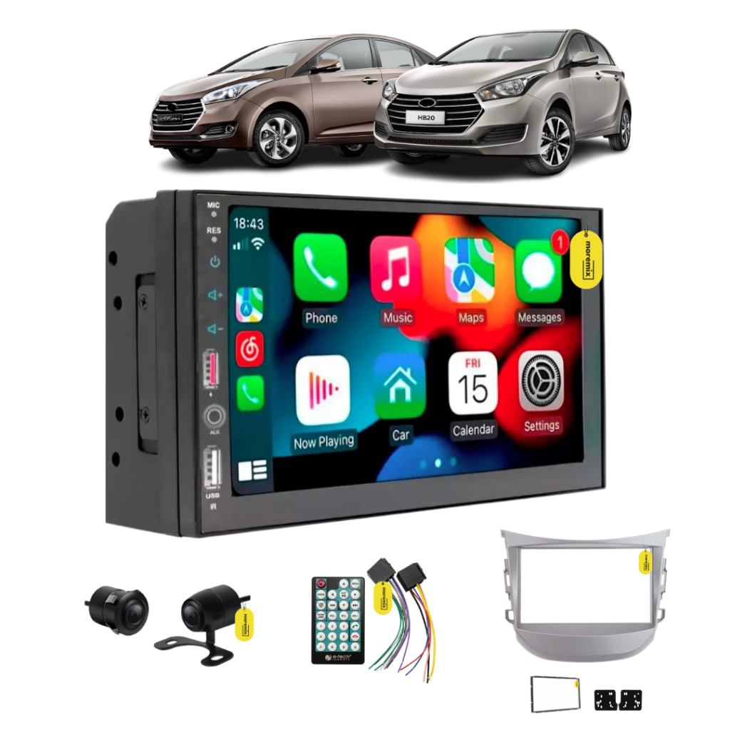 Central Multimidia 7 Polegadas HB20 2012 até 2019 Prata Auto CarPlay Sem fio Com Câmera De Ré