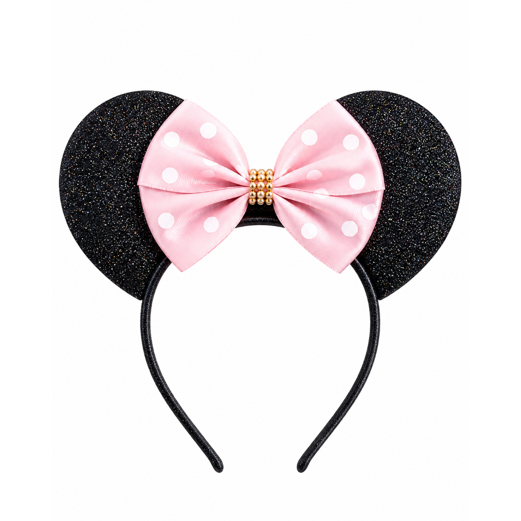 Tiara Minnie Laço Rosa Claro Glitter Mundo Rosa Festas Fantasias