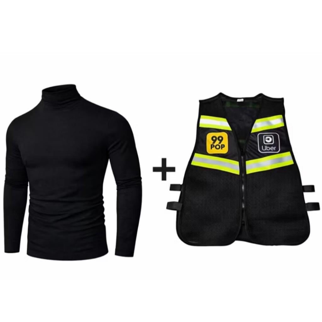 Kit Colete Refletivo Uber Moto 99 Pop Motoboy com Zíper + Blusa UV gola alta