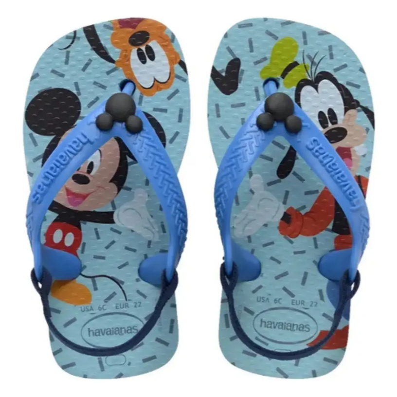 Chinelo Havaianas Baby Disney Classicos Mickey & Pateta com Elastico Azul