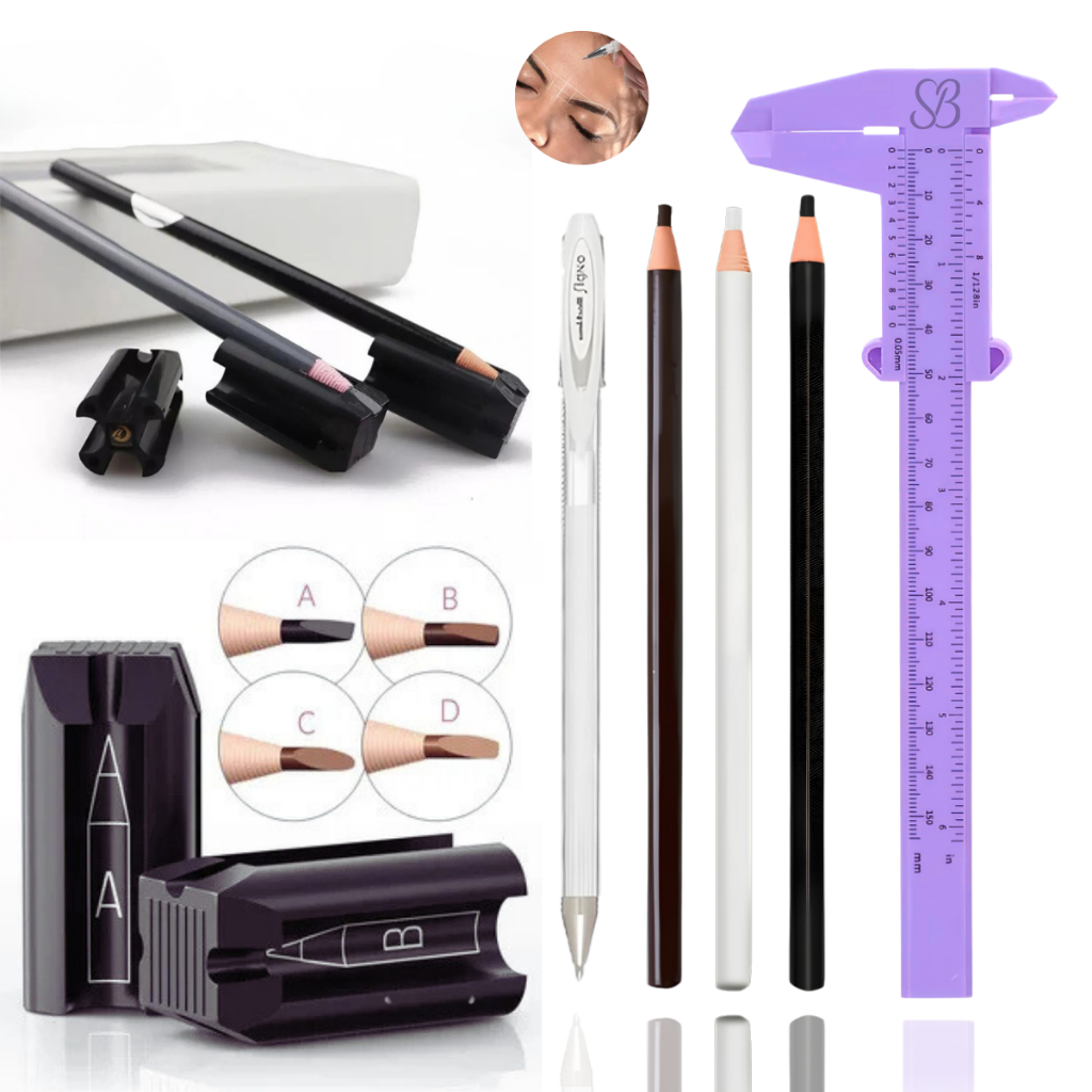 Kit Marcação Completa Profissional Lápis Paquímetro Apontador Caneta Branca