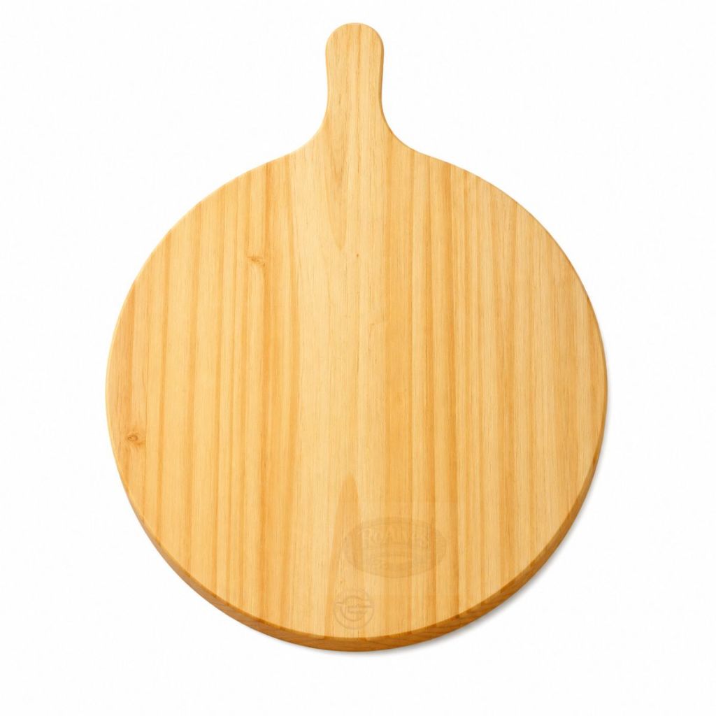Tábua de Pizza 35 cm Madeira Pinus com Cabo  Para Frios Carnes e Churrasco  Resistente e Artesanal