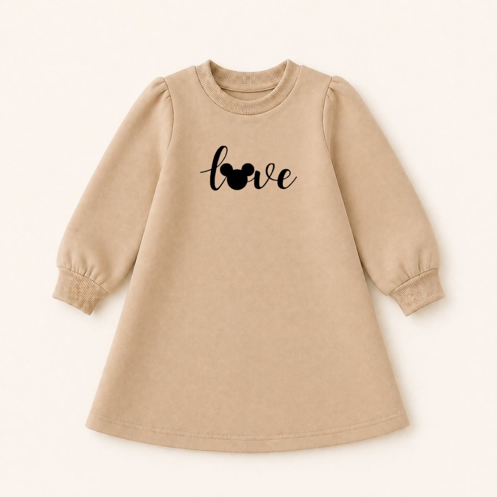 Vestido Moleton Infantil Menina Agasalho Inverno Frio Estampado Love Sobretudo Manga Longa Quentinho  Minnie