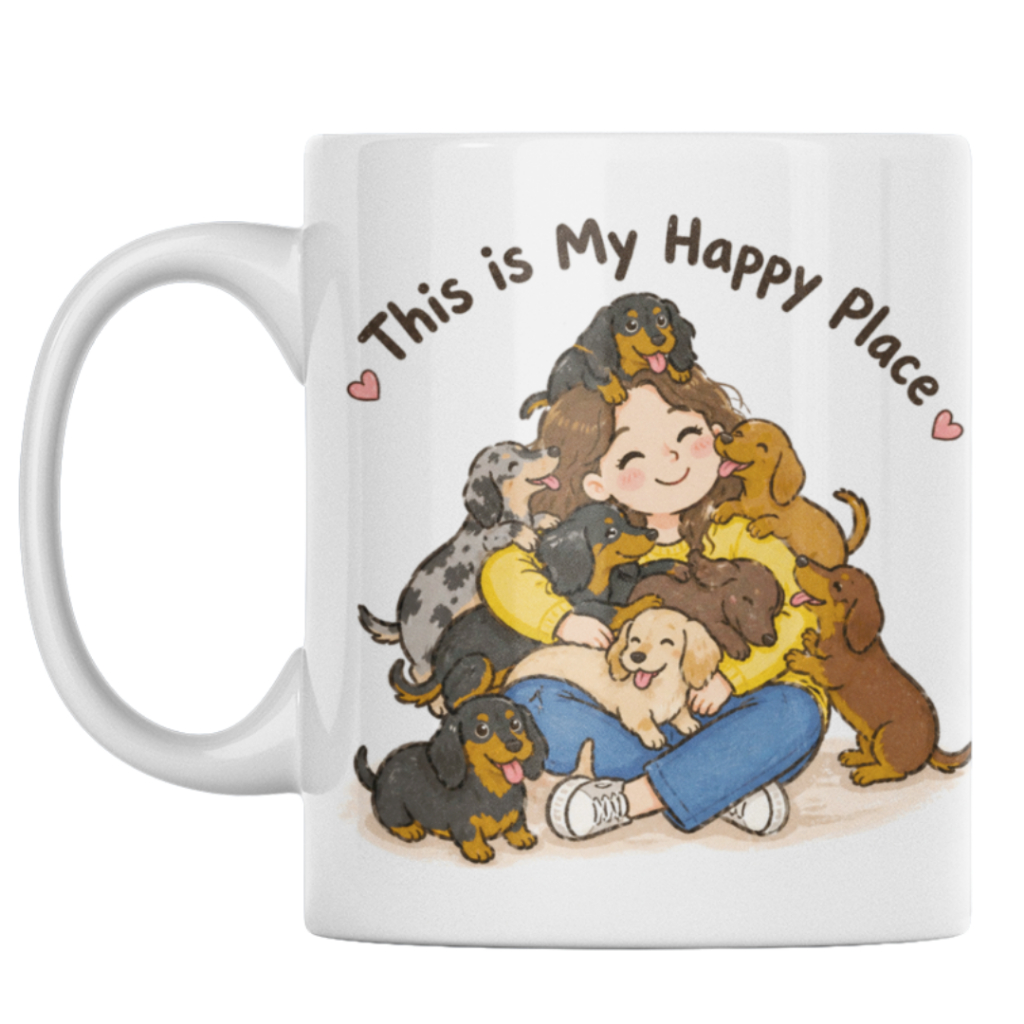 Caneca de Cerâmica Pet Cachorro My Happy Place com Dachshund Salsicha