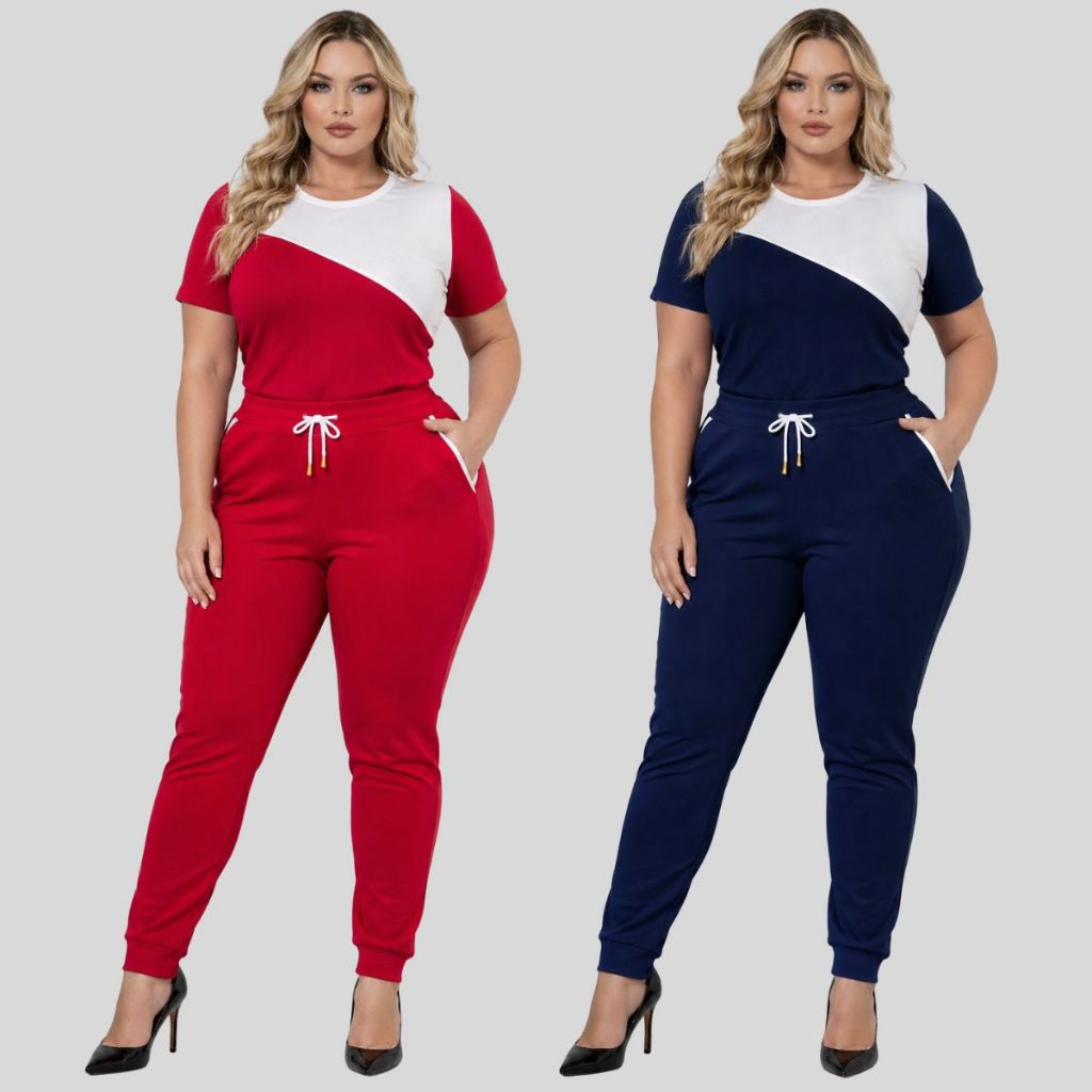 Kit 2 Conjunto Plus Size Blusa e Calça no Crepe de Malha | Veste do 46 ao 54