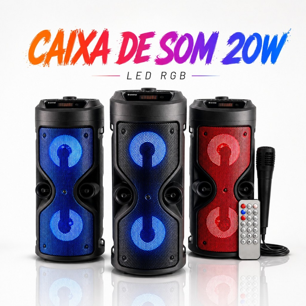Caixa De Som Com Microfone Portátil Bluetooth Rádio Fm Usb Sd Controle Remoto Microfone Torre Preta