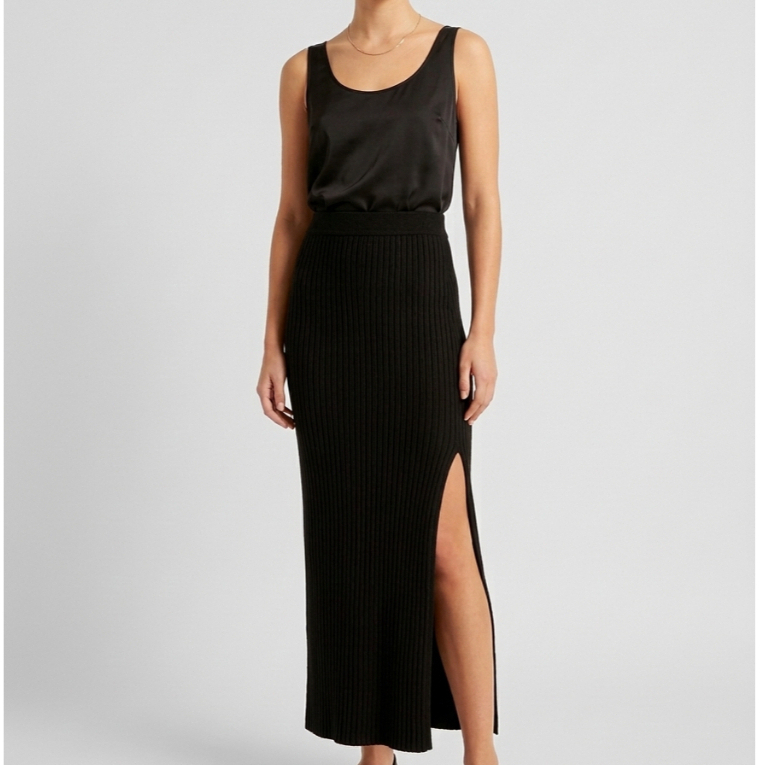 Saia Longa Com Fenda Frontal Inverno Elegante Casual