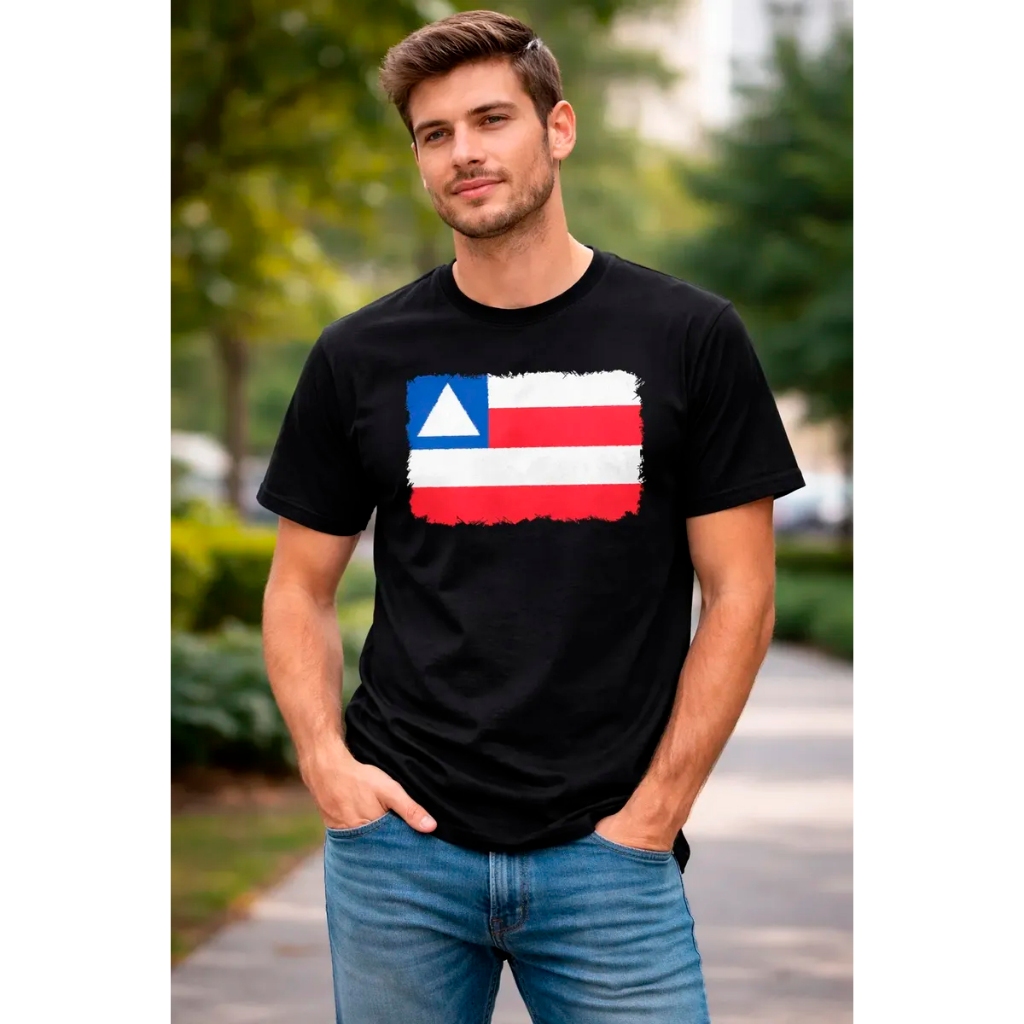 Camisa Masculina Bandeira Estado Da Bahia Aquarela