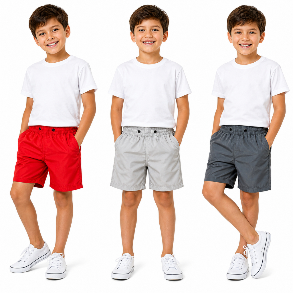 Bermuda Infantil Tactel Kit 3 Elastano Conforto Escola Praia