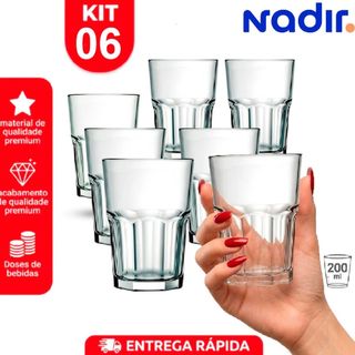 Kit Jogo 6 Copos Bristol de Vidro Resistente Suco coquitel Refrigerante 200ml Nadir Figueiredo