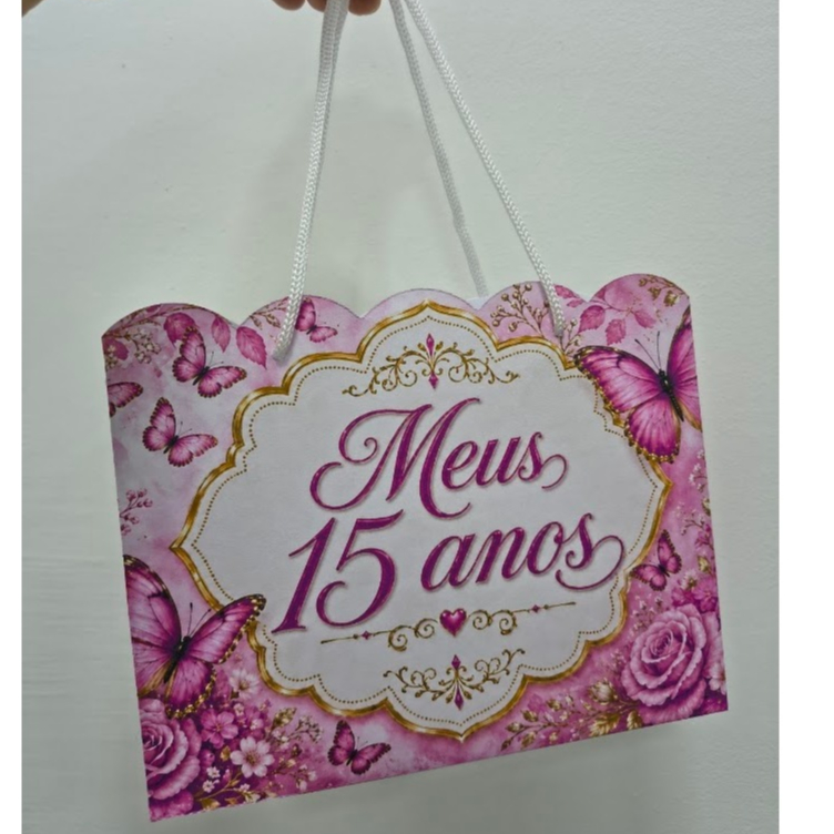 Sacolinha Meus 15 anos Rosa Personalizado Sacolinha Lembrancinha Aniversário PEGUE E MONTE