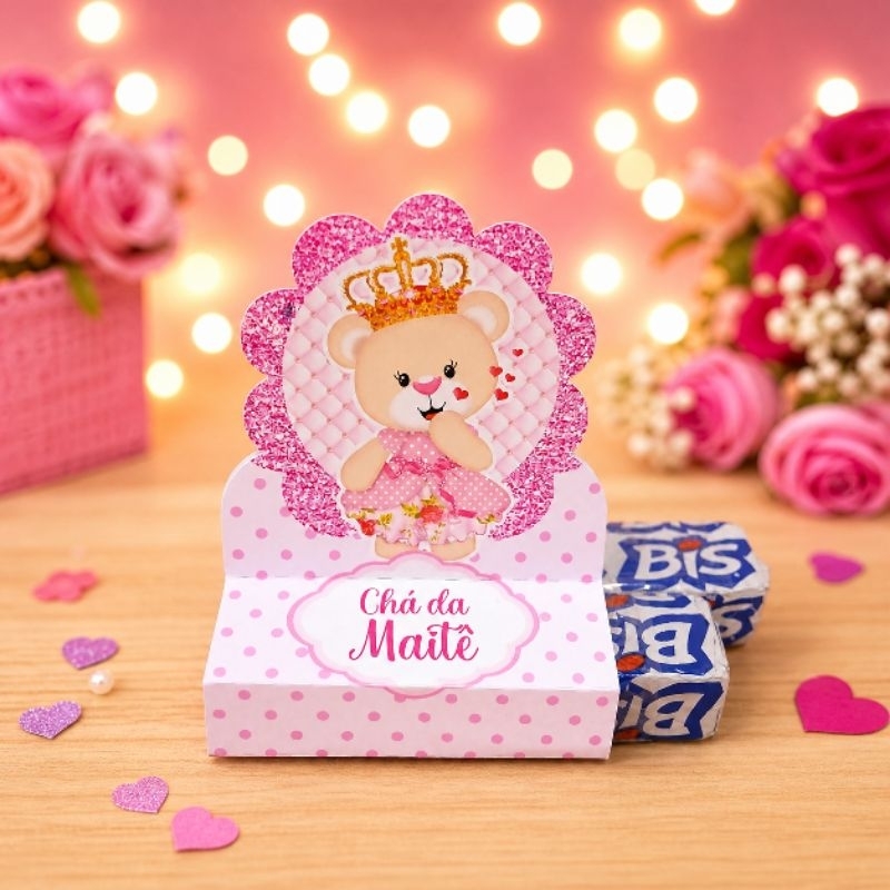 PEGUE E MONTE-Porta Bis Duplo Ursinha Princesa- Chá de bebê- Personalizado- Lembrancinha de Festa- Aniversário-Decoração