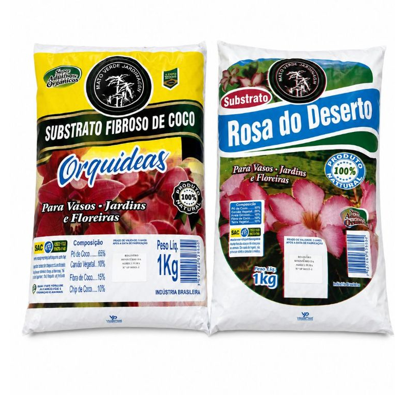 KIT SUBSTRATO PARA ROSAS DO DESERTO E SUBSTRATO FIBRA DE COCO ORQUÍDEAS 1 UNIDADE DE CADA