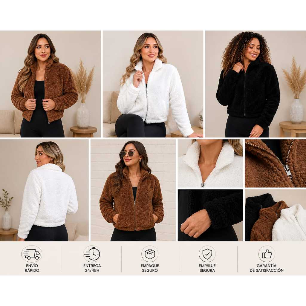 Jaqueta Peluciada Teddy Sherpa Feminina marrom com Zíper Frente Inverno Confortável