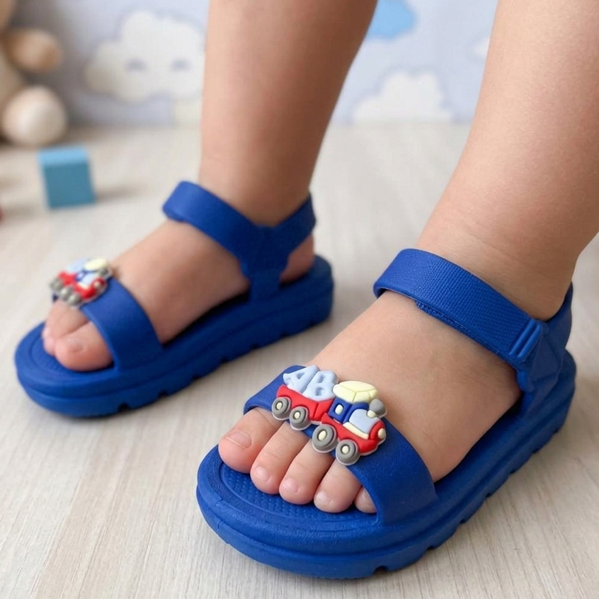Sandália Infantil Masculino Avião E Trem Para Meninos Estiloso E Casual Super Confortável Envio Já