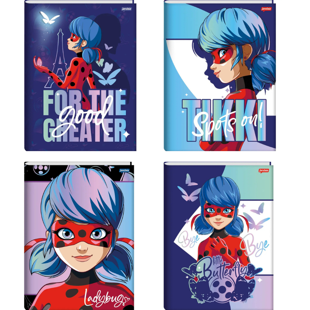 Kit com 2 Cadernos Brochura GRANDE TAMANHO A4 - com Pauta Miraculos LADY BUG - CAPAS SORTIDAS