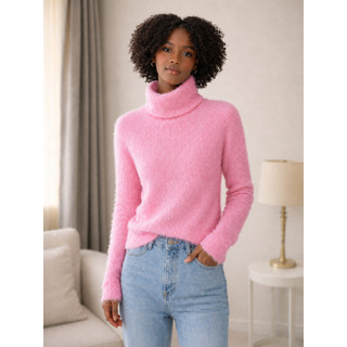 Pelinhos  Malhado  Blusa de Gola Alta em Lã de Coelho Macia Elegante e Confortável