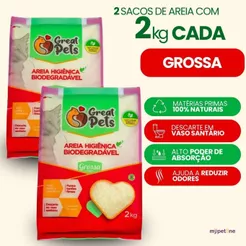 Kit 2 Areia Biodegradável Grossa Great Pets para Gatos - 2 Kg