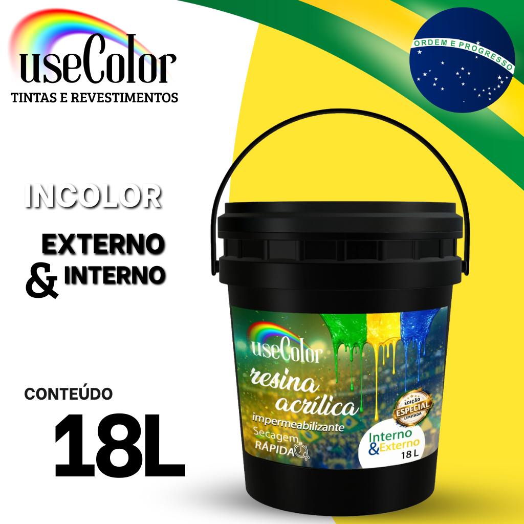 Resina Acrílica Impermeabilizante 18L  Incolor Secagem Rápida Acabamento brilhante Base Água Multiuso