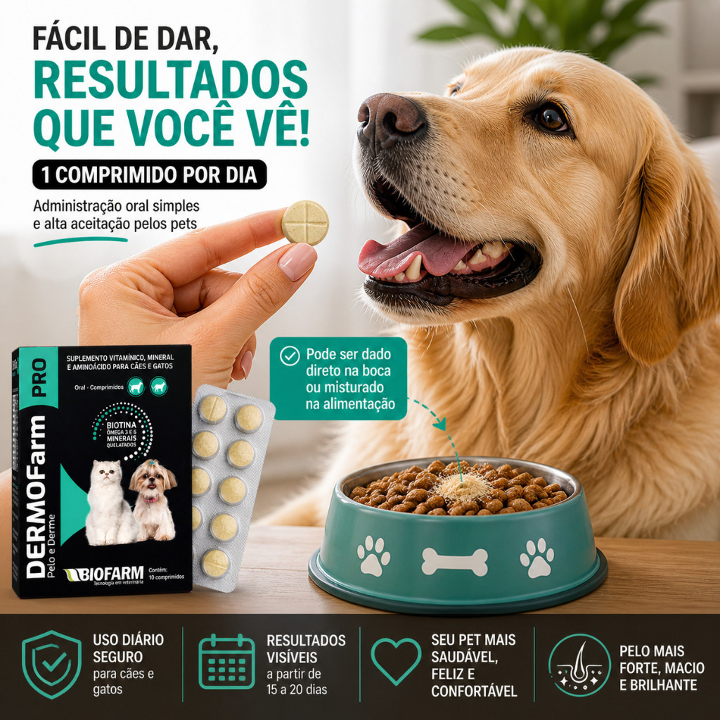Pelo e Derme Dermofarm Pro Biofarm - Vitamina Queda de Pelo Cães Gatos - 10 Comprimidos + bula — imagem 2 de 2