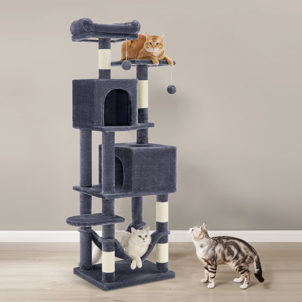 SONGMICS Árvore para Gatos com Arranhadores, 2 Tocas, 2 Pompoms, Rede, Móvel Multi-nível para Sala, 150 cm, Cinza esfum · foto 2